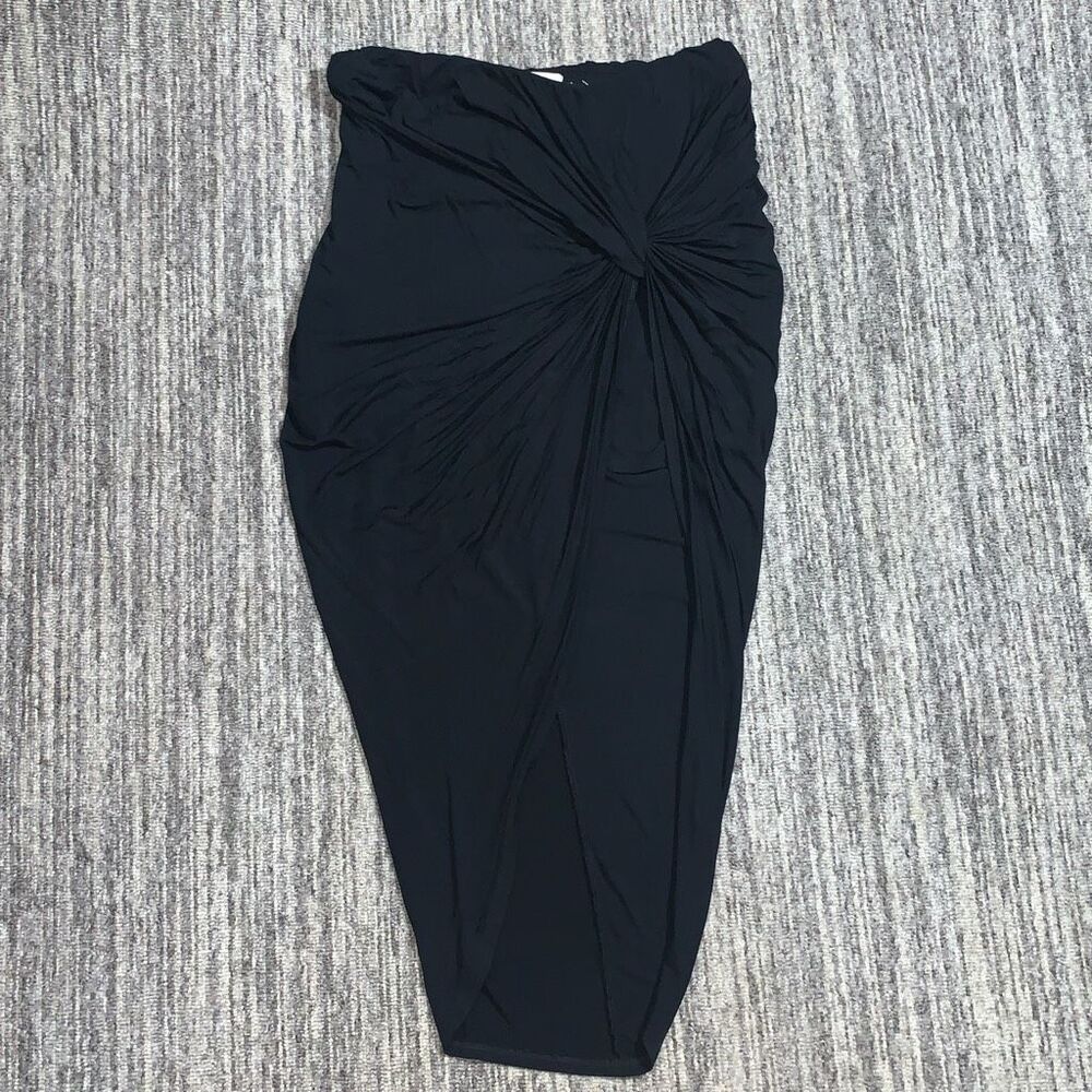Entro Women's Large Black Layered Jersey Knot Midi Skirt Stretch Beach Party